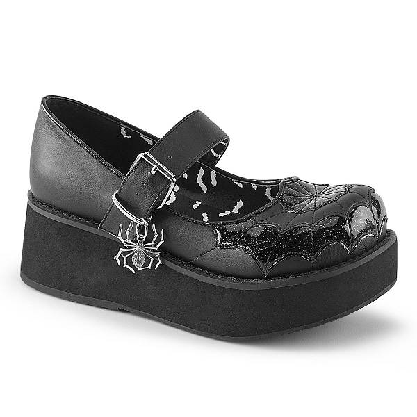 Demonia Sprite-05 Black Vegan Leather/Black Patent Schuhe Herren D631-245 Gothic Mary Jane Schuhe Plateau Schwarz Deutschland SALE